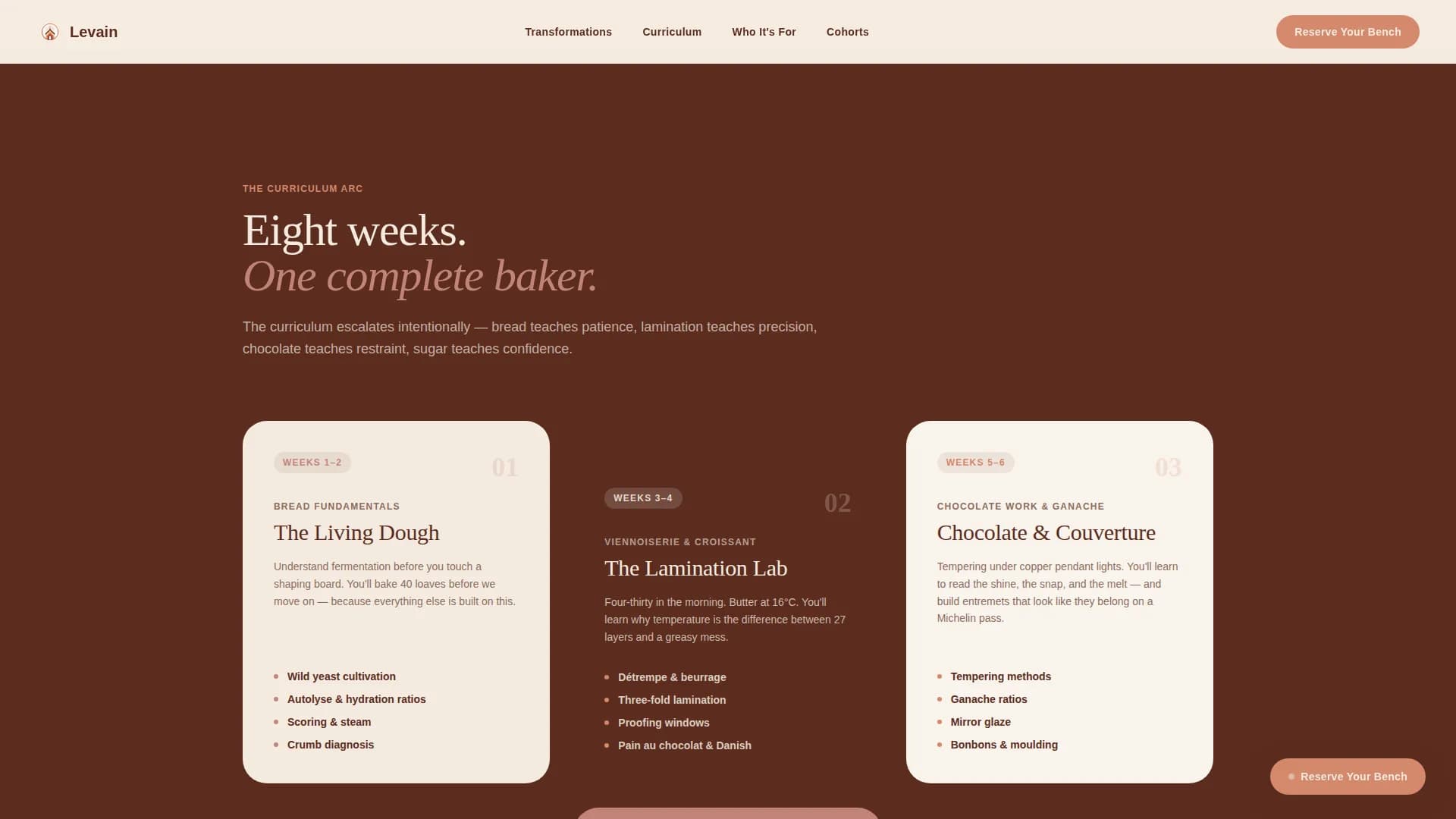 Levain - Artisan Pastry Academy Landing Page Template