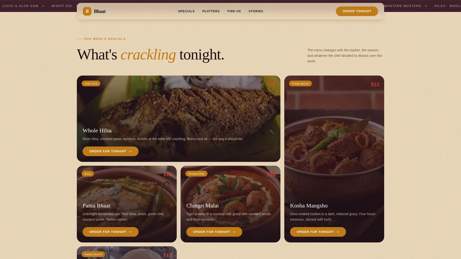 Bhaat - Neighborhood Bengali Restaurant Landing Page Template