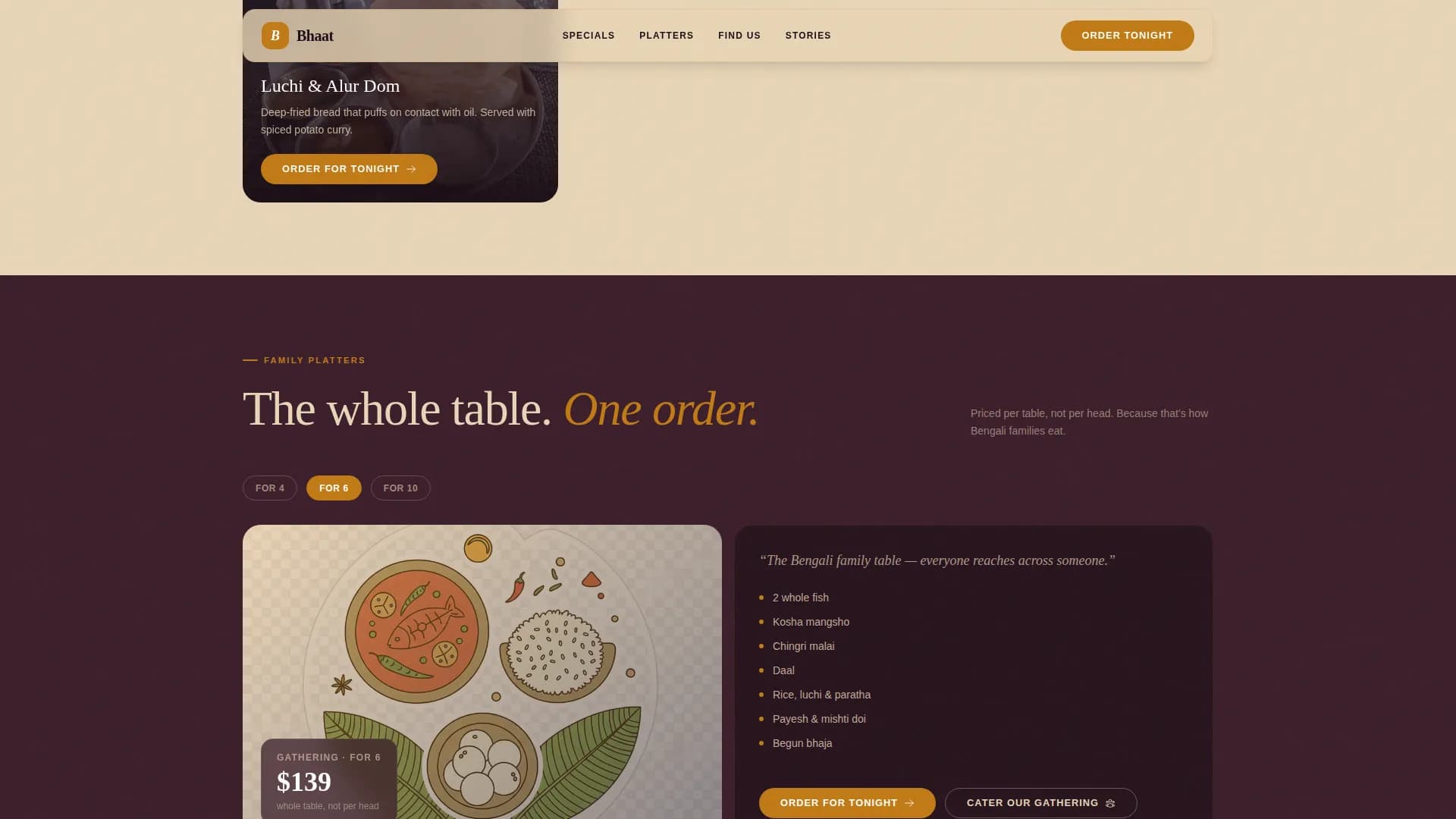 Bhaat - Neighborhood Bengali Restaurant Landing Page Template