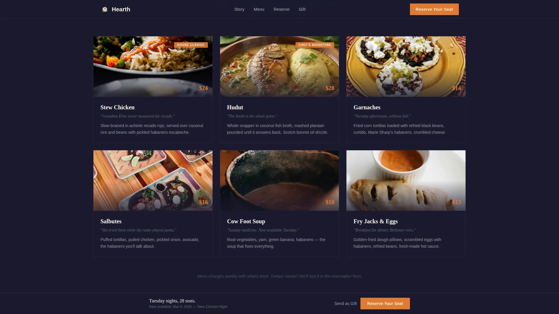 Heritage — Authentic Belizean Dining Landing Page Template