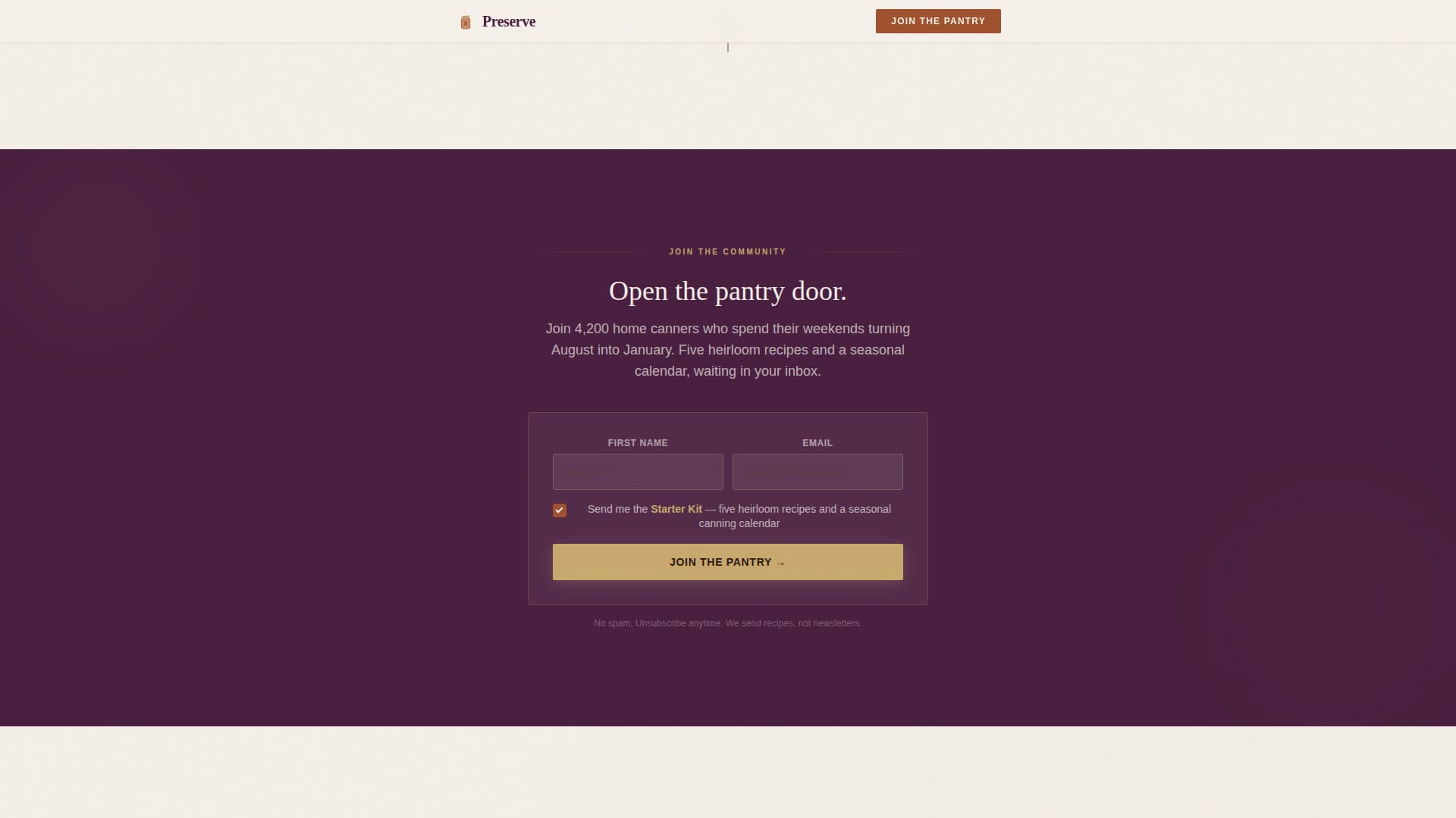 Preserve - Heartfelt Canning Landing Page Template