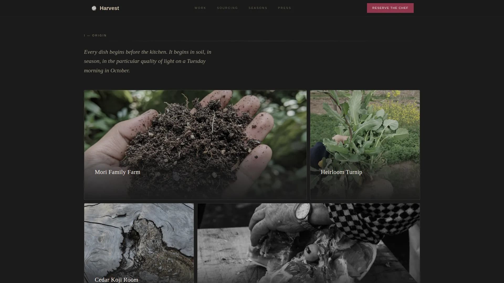 Harvest — Agrarian Chef Portfolio Landing Page Template