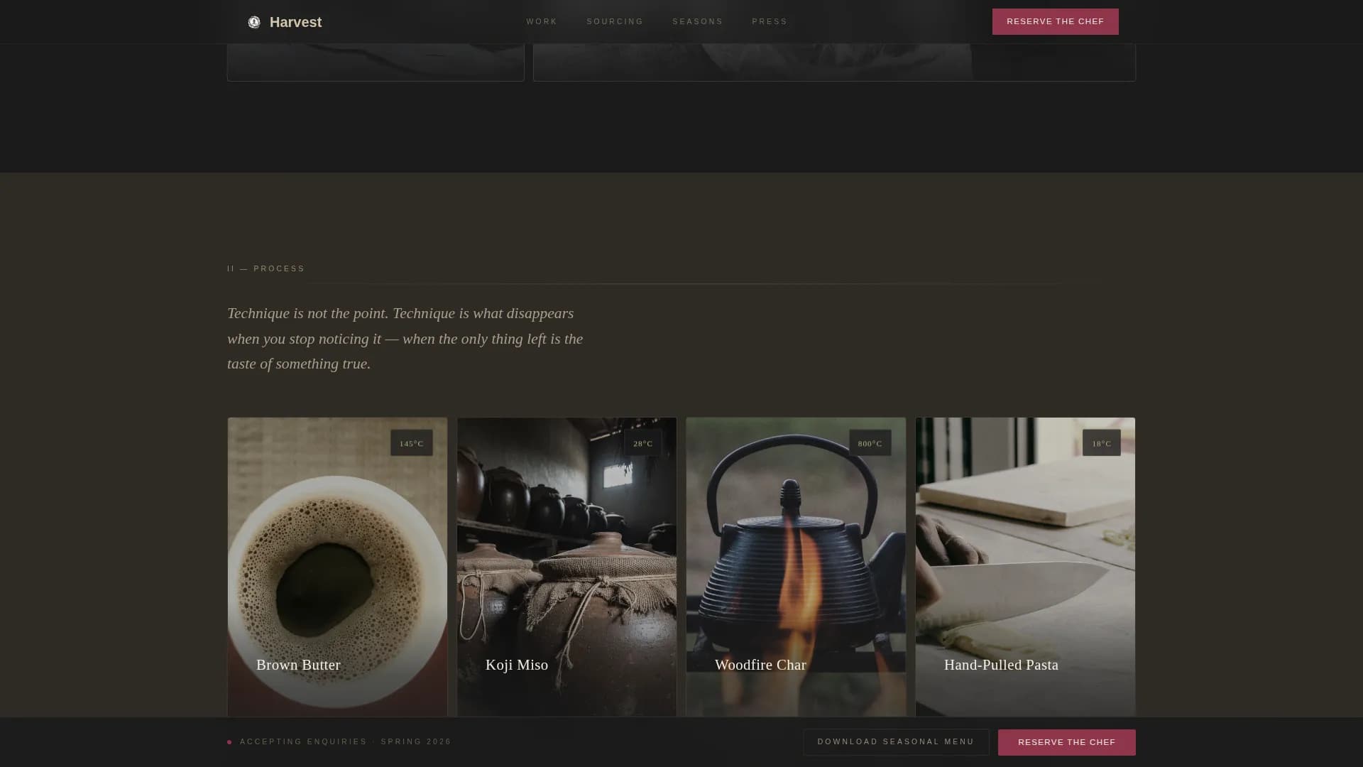 Harvest — Agrarian Chef Portfolio Landing Page Template