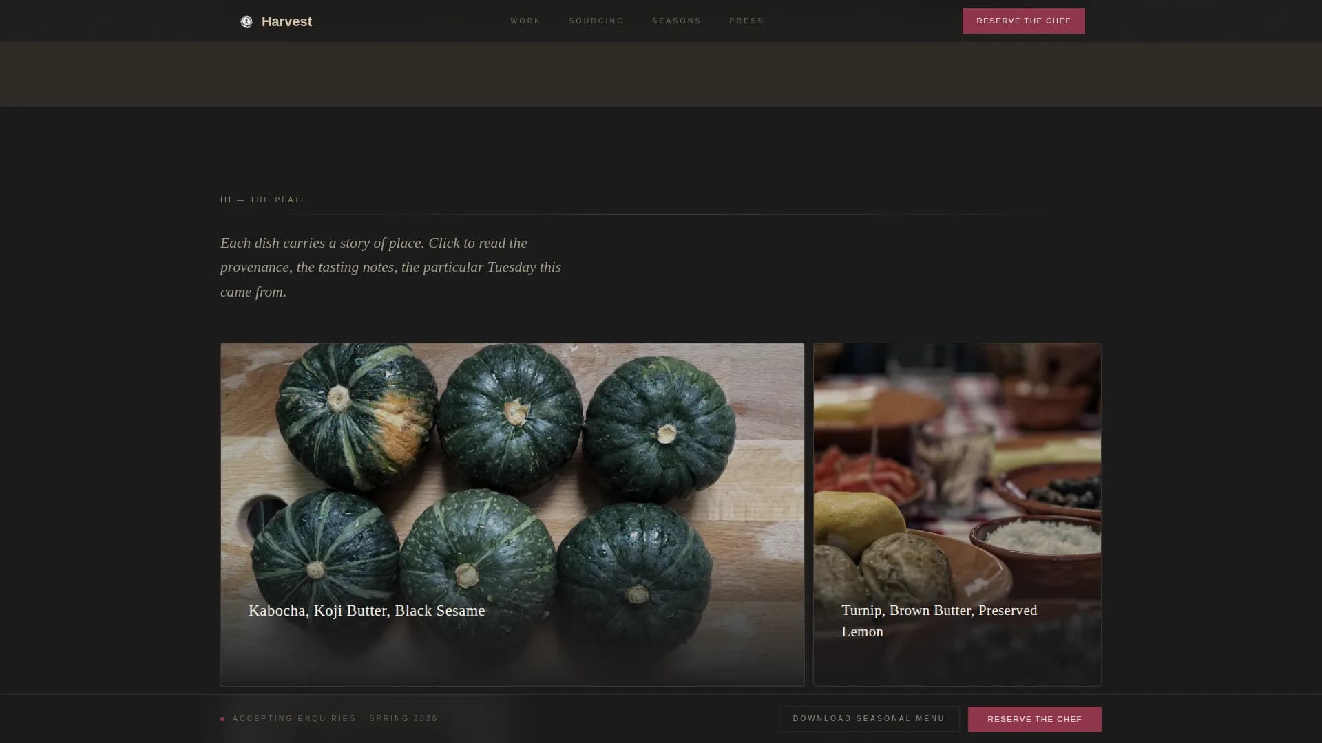 Harvest — Agrarian Chef Portfolio Landing Page Template