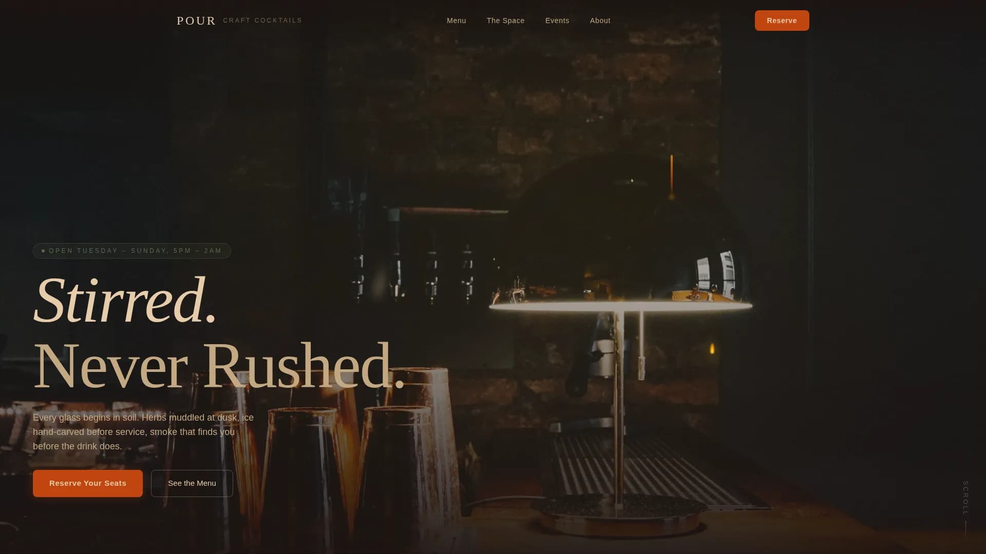 Craft Cocktail Bar Reservation & Tasting Menu Website Template