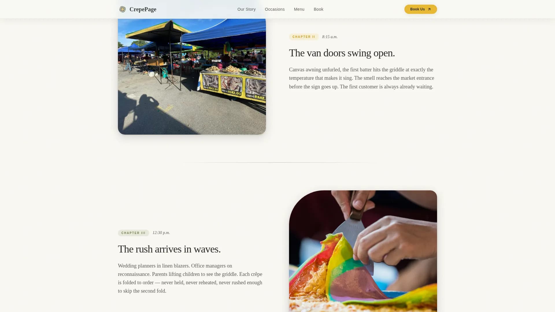 Crêpe - Pastoral Charm Market Catering Landing Page Template