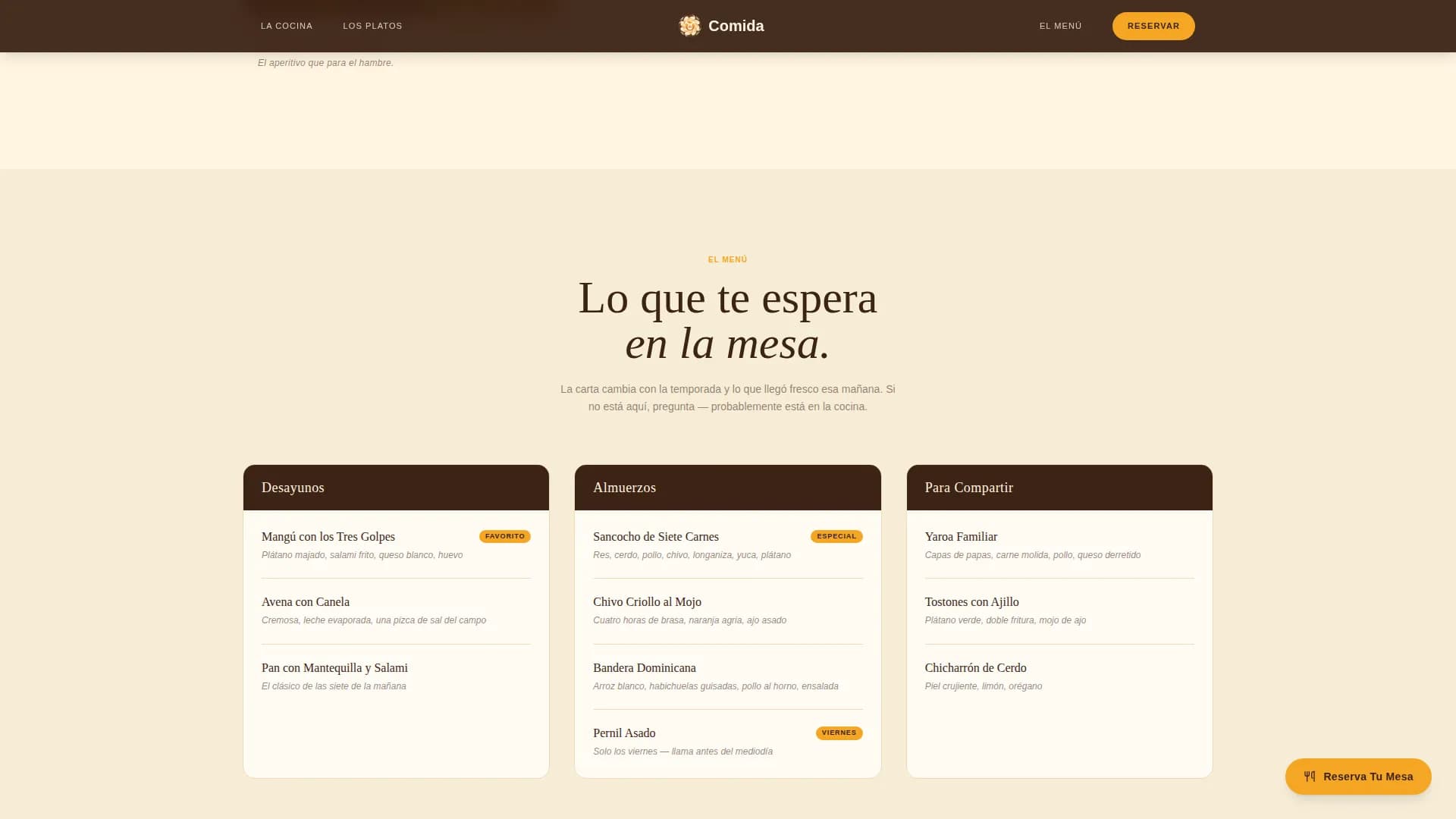 Comida - Authentic Dominican Restaurant Landing Page Template