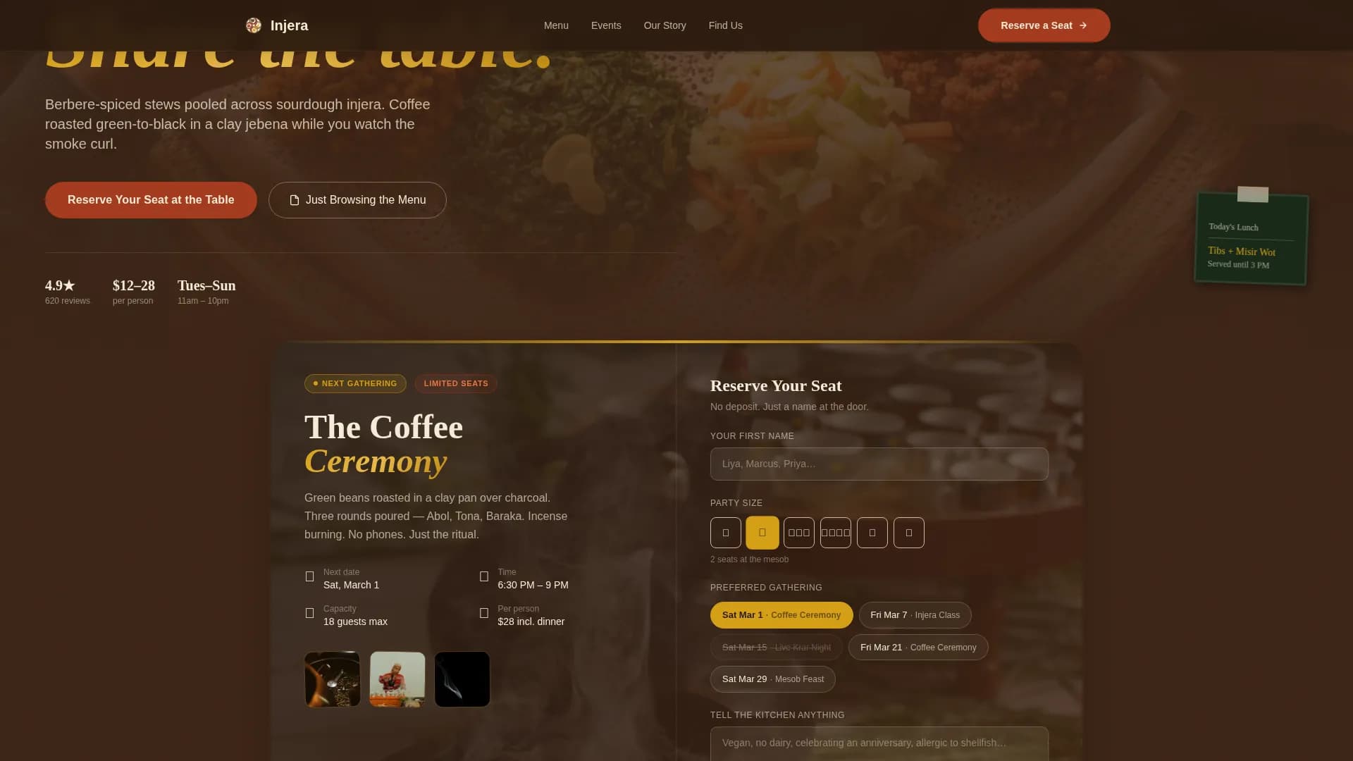 African Cuisine & Dining Portfolio Website Template