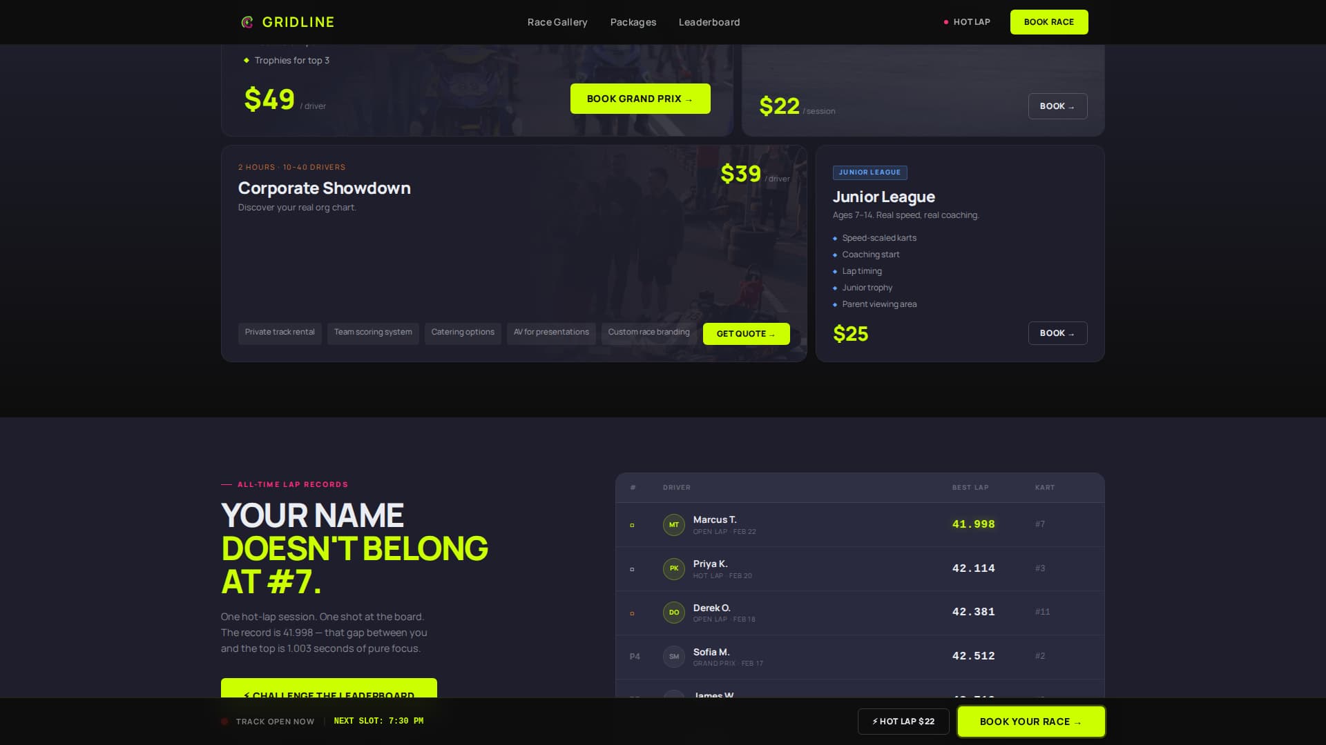 Gridline - Electrifying Gokart Landing Page Template