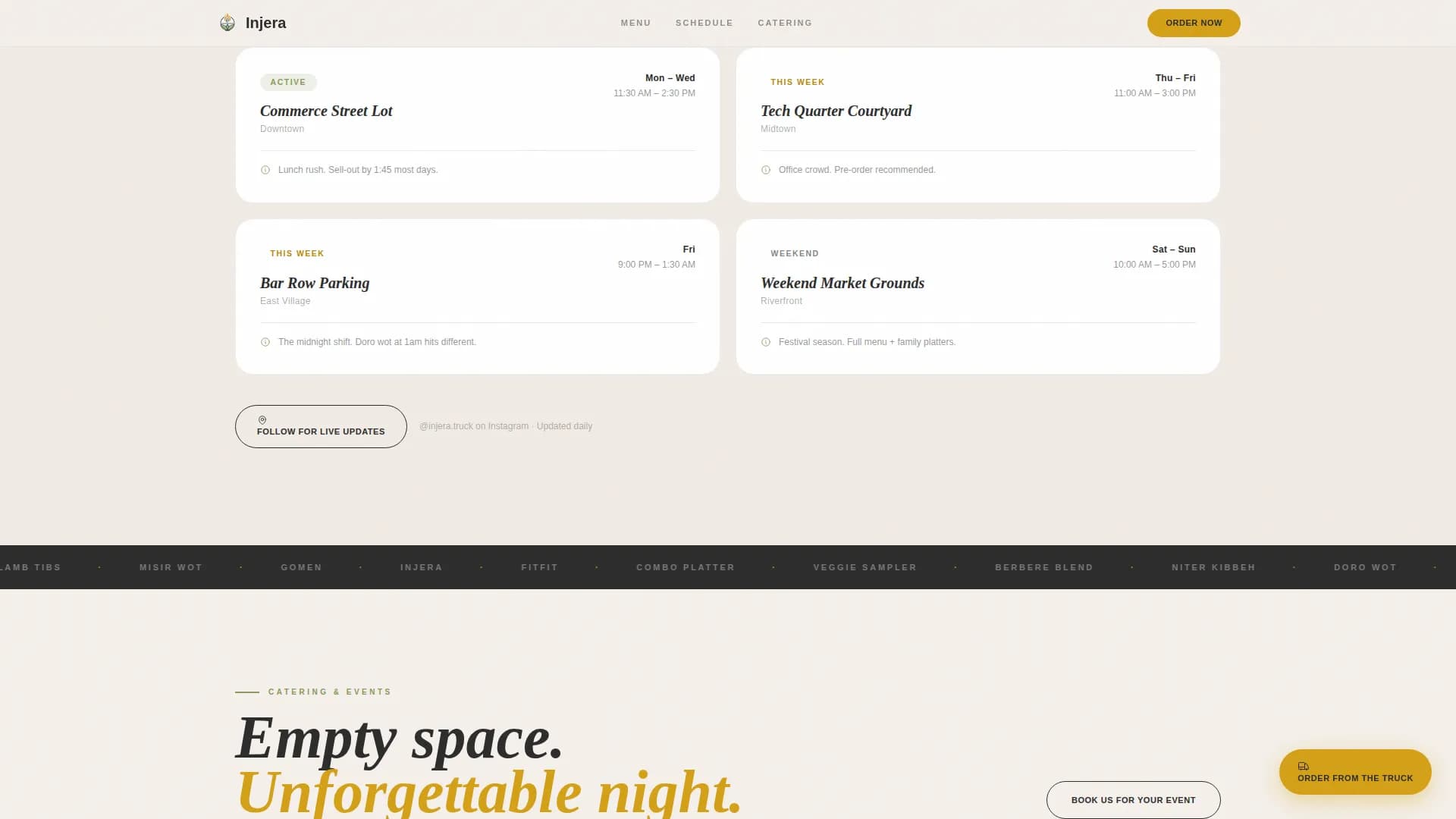 Injera — Ethiopian Food Truck Landing Page Template
