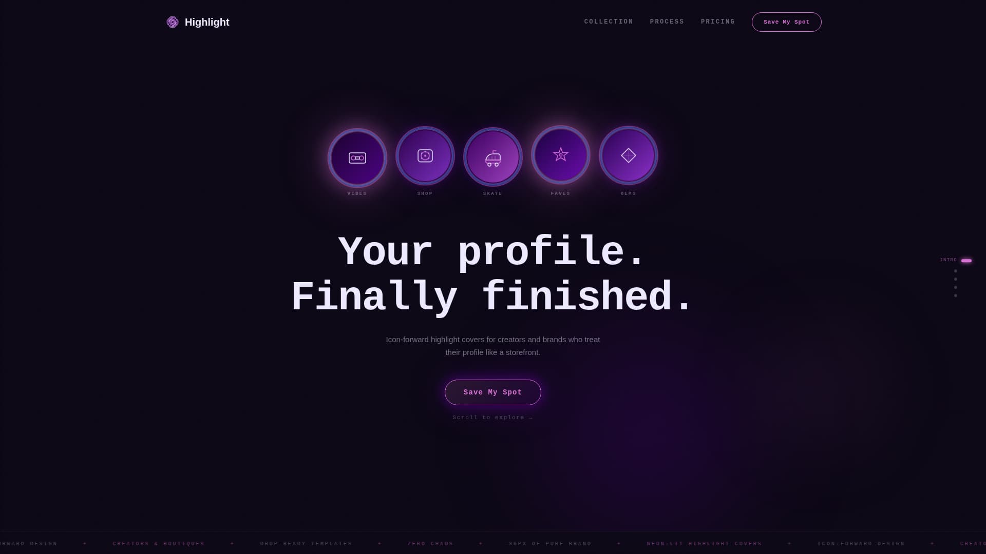 Highlight - Electrifying Instagram Landing Page Template