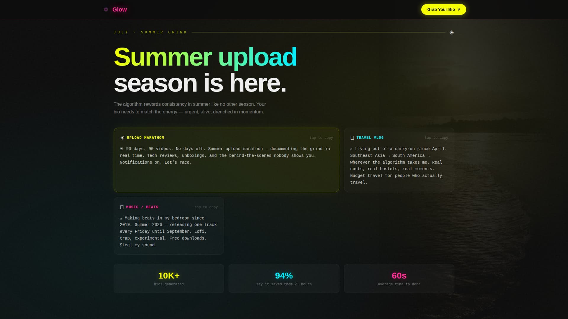 Glow - Electric YouTube Landing Page Template