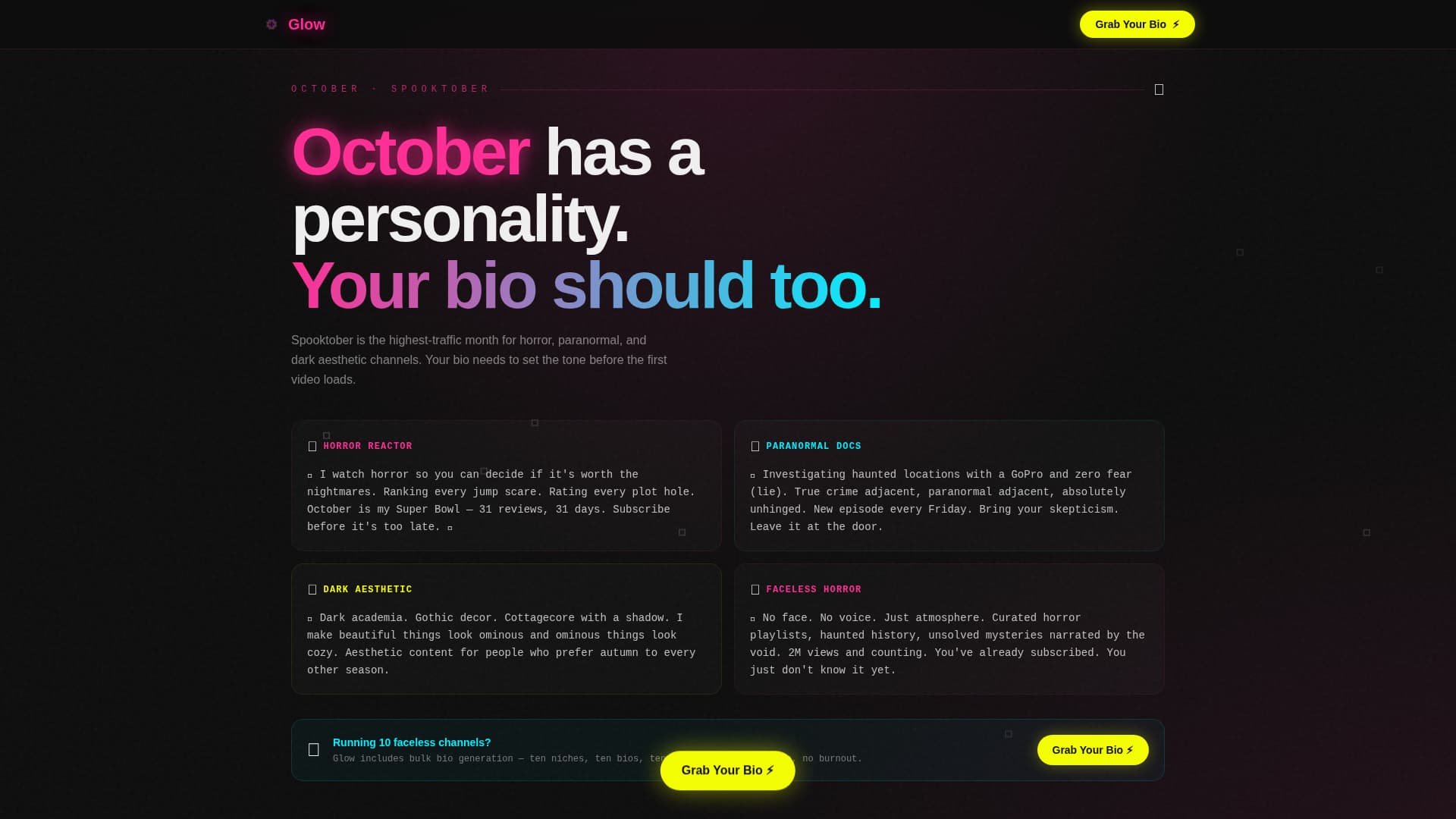 Glow - Electric YouTube Landing Page Template