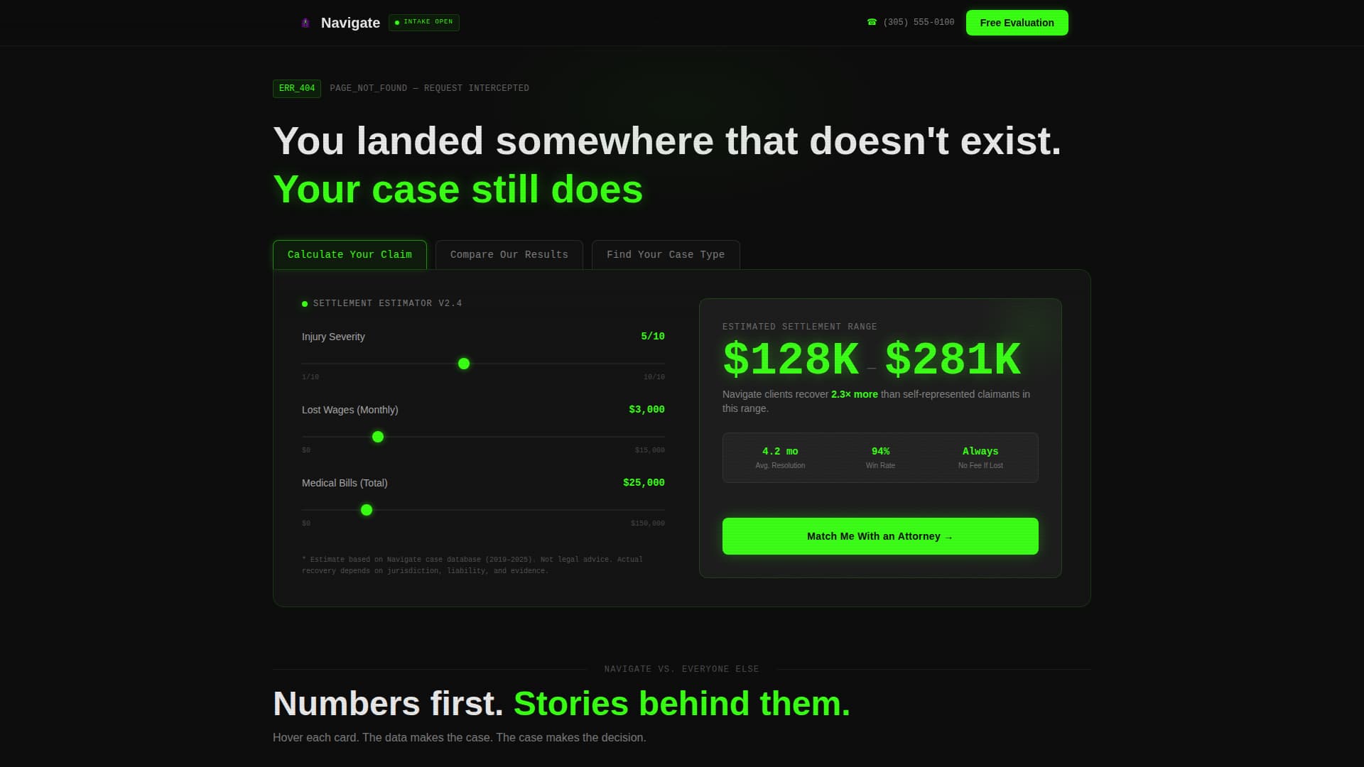 Law Firm 404 Error Recovery & Live Settlement Estimator Template