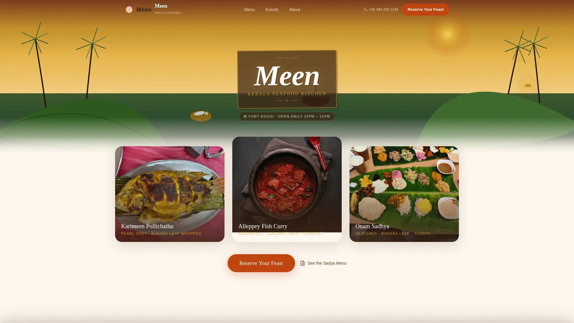 Meen — Premium Kerala Seafood Landing Page Template