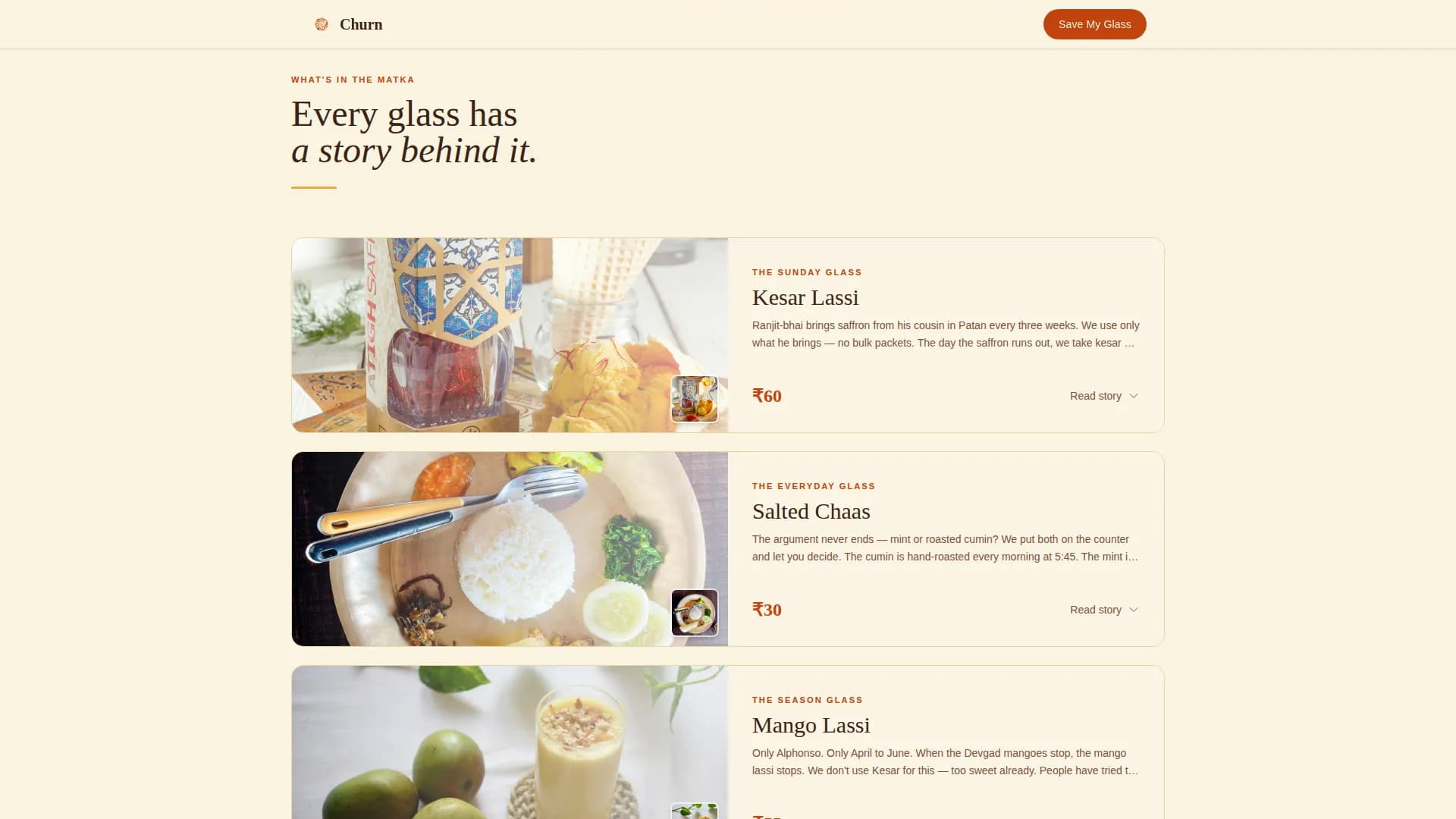 Churn - Neighborhood Lassi Shop Landing Page Template