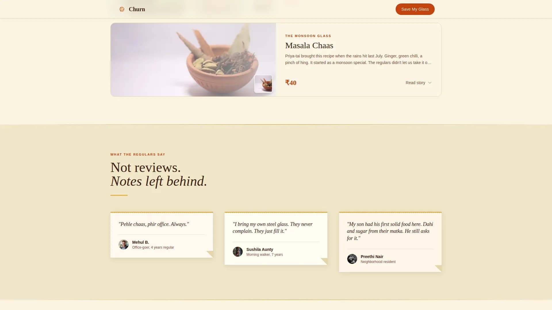 Churn - Neighborhood Lassi Shop Landing Page Template