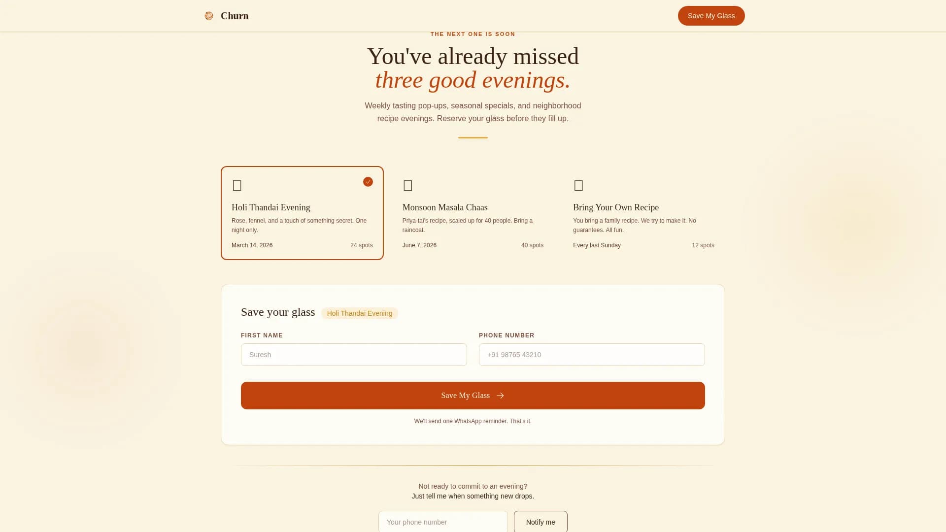 Churn - Neighborhood Lassi Shop Landing Page Template