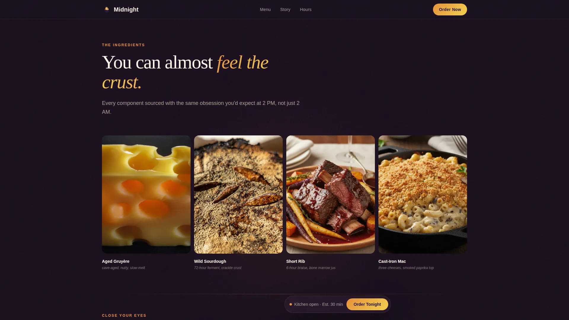 Nocturnal — Elite Delivery Kitchen Landing Page Template
