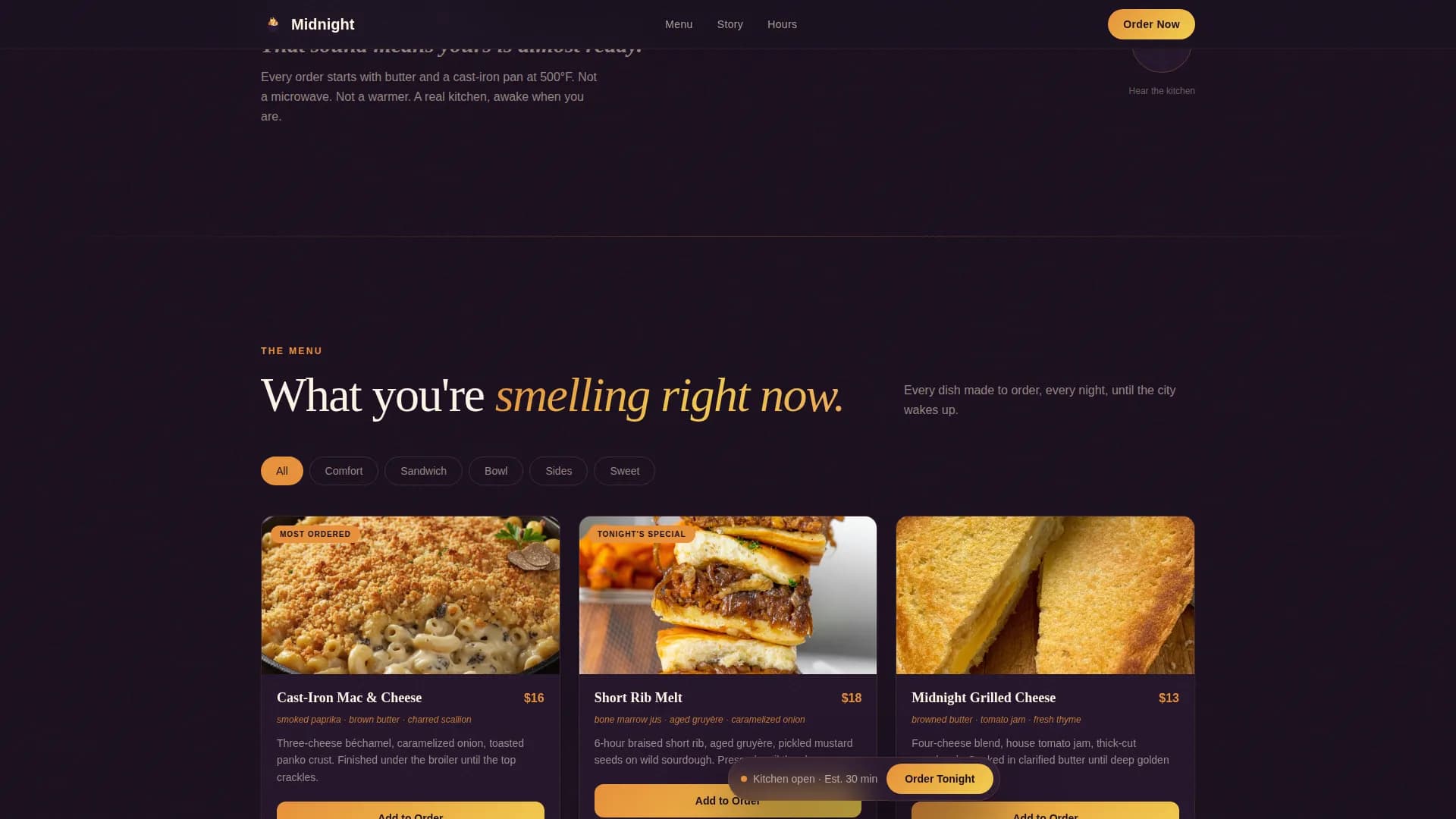 Nocturnal — Elite Delivery Kitchen Landing Page Template