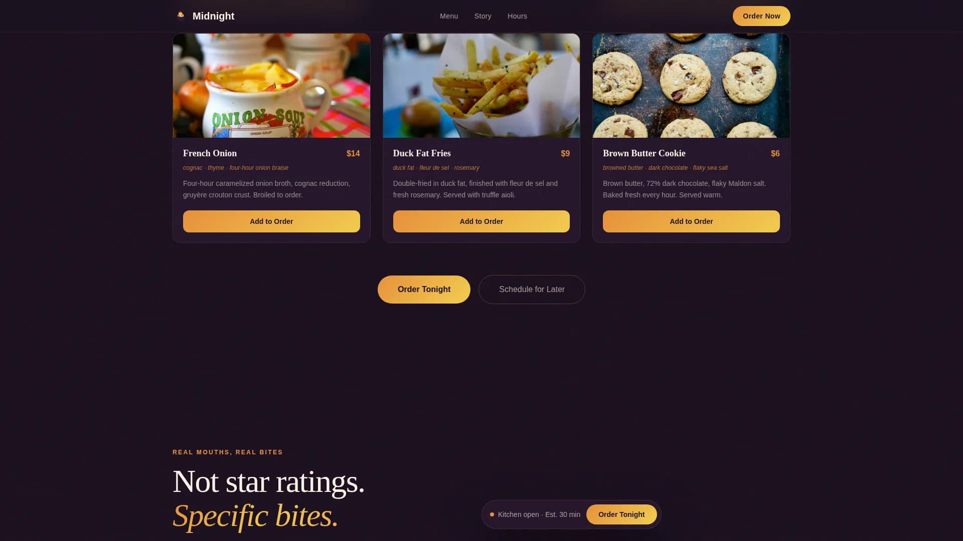 Nocturnal — Elite Delivery Kitchen Landing Page Template