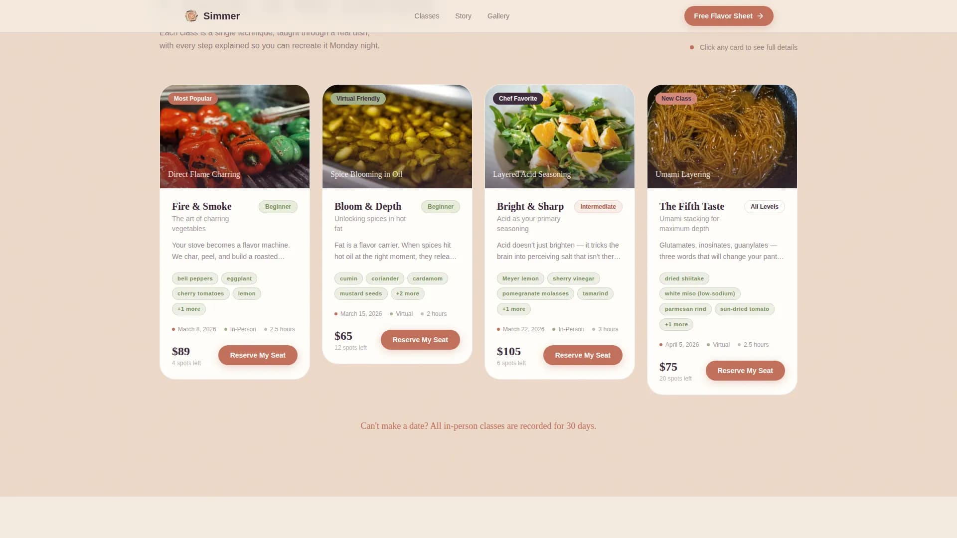 Simmer — Flavorful Low-Sodium Cooking Class Landing Page Template