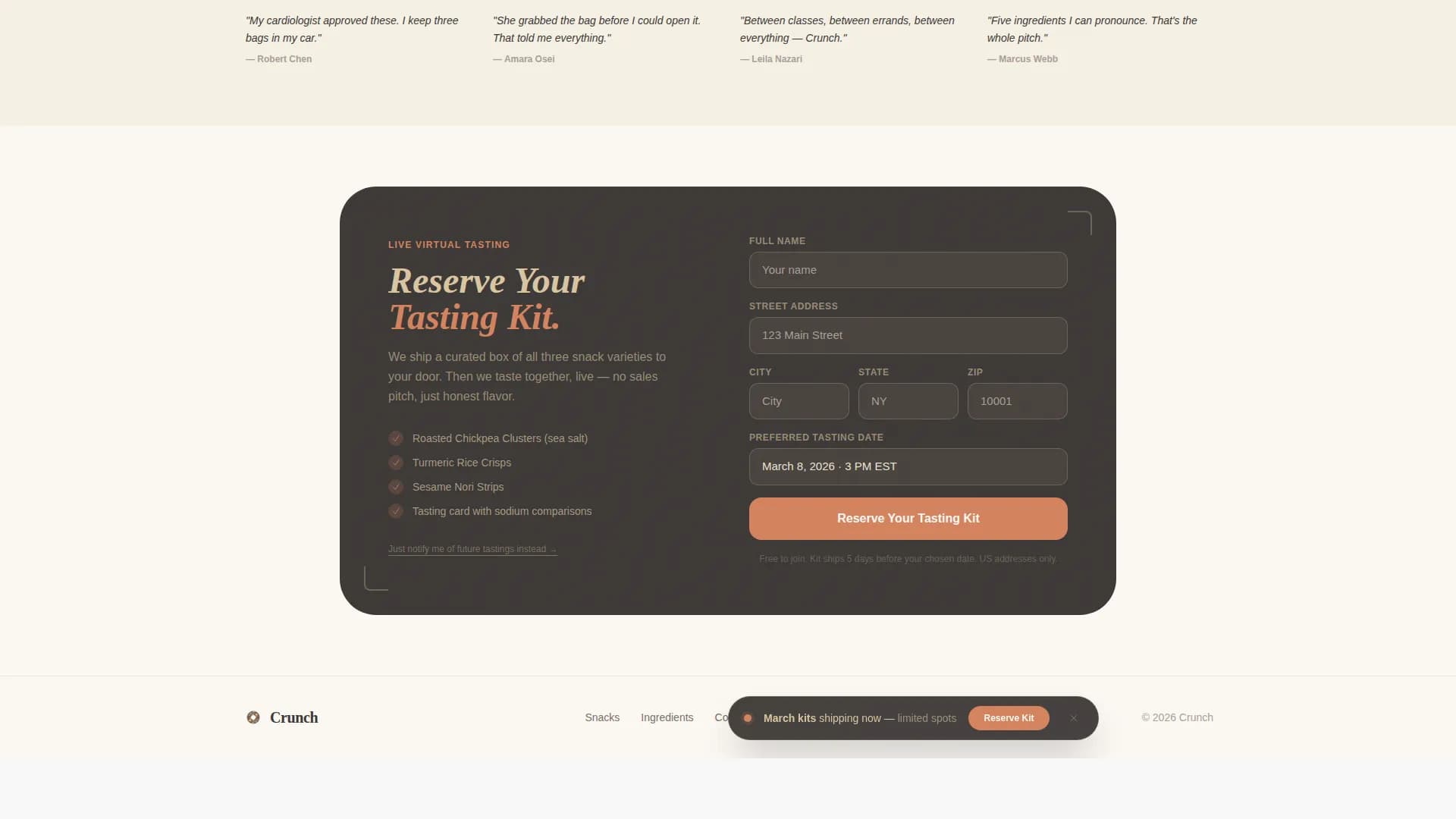 Munch — Gourmet Cardiac Snacks Landing Page Template