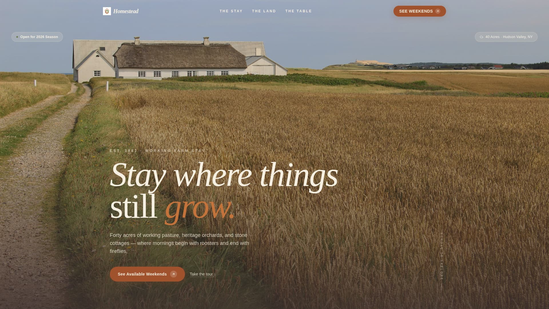 Homestead - Rustic Farmstay Landing Page Template
