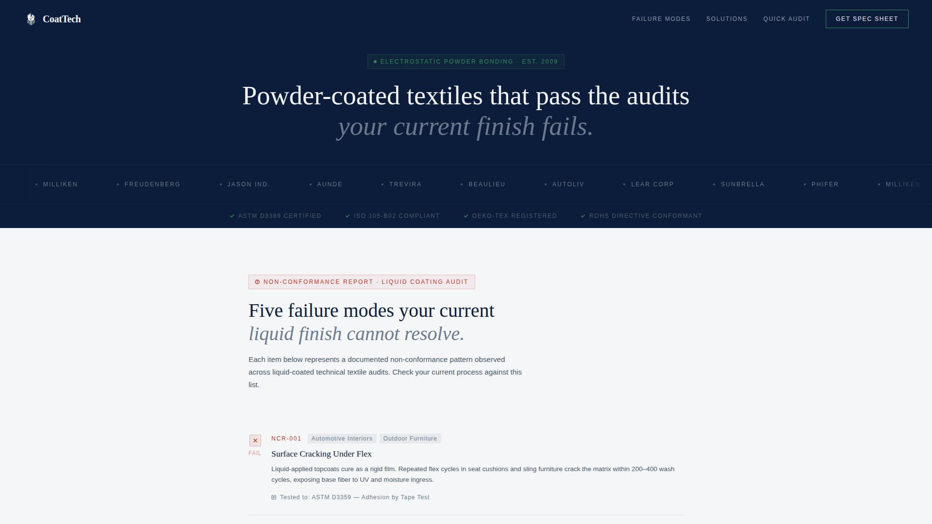 Coattech - Precision Textile Landing Page Template