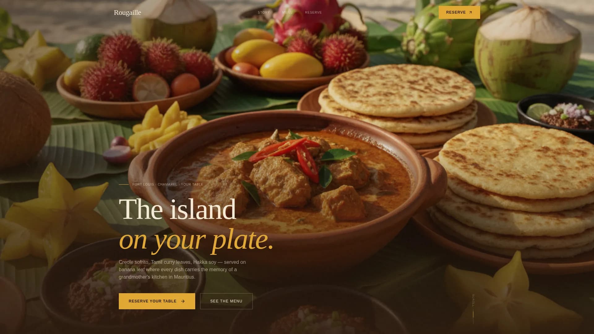 Rougaille - Immersive Mauritian Restaurant Landing Page Template
