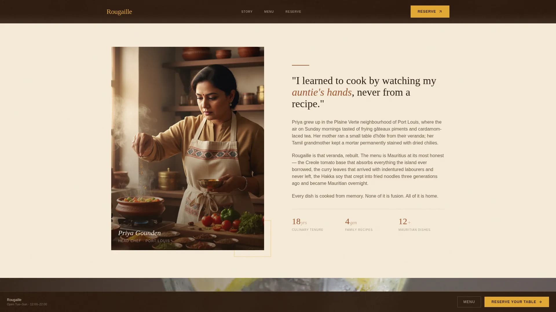 Rougaille - Immersive Mauritian Restaurant Landing Page Template
