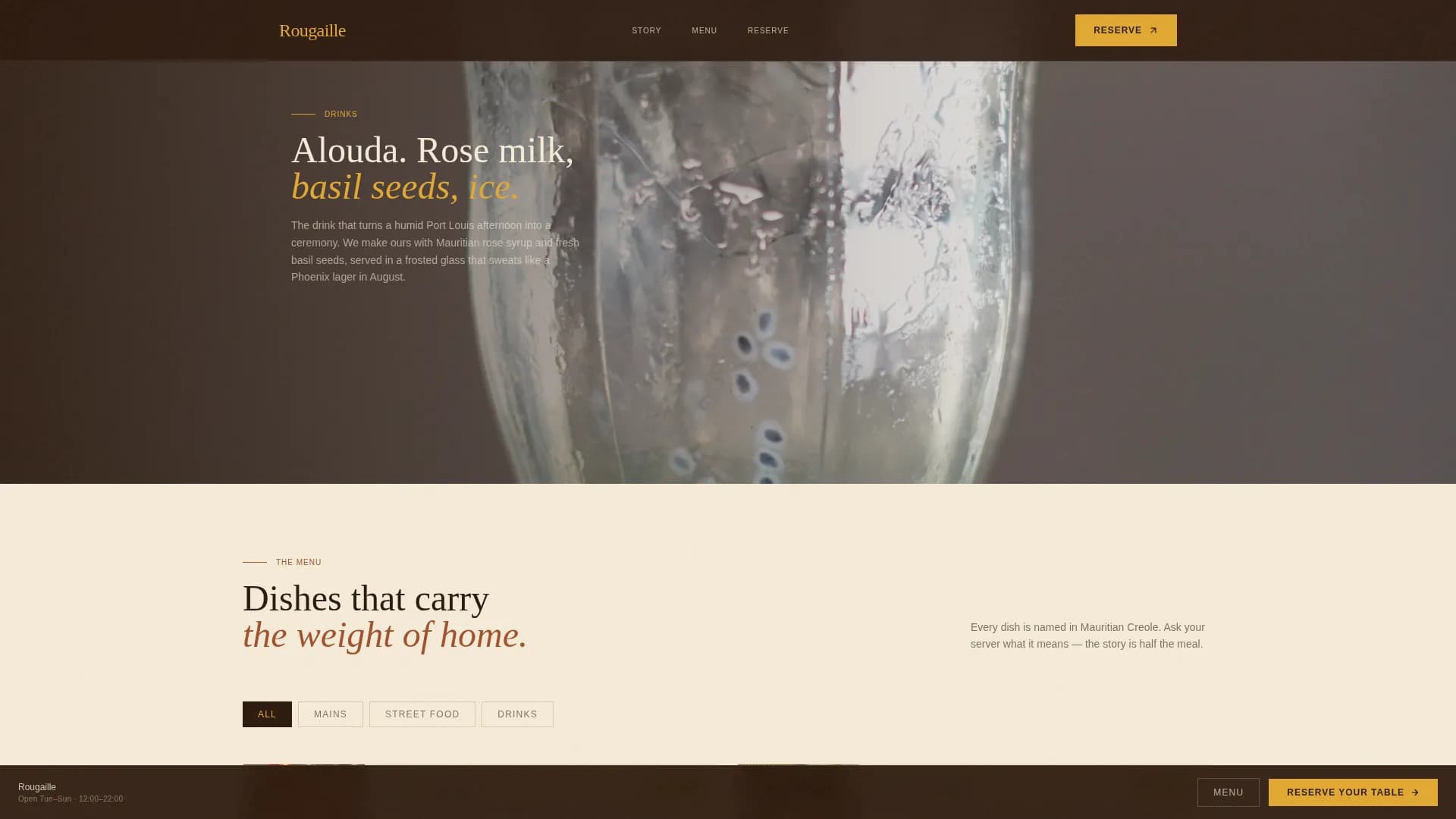 Rougaille - Immersive Mauritian Restaurant Landing Page Template