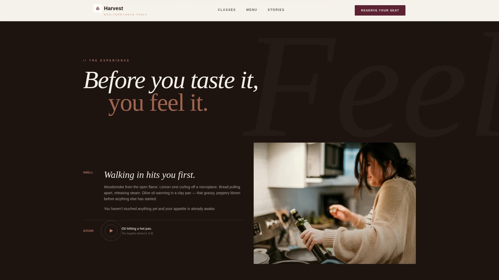 Harvest — Artisan Mediterranean Class Landing Page Template