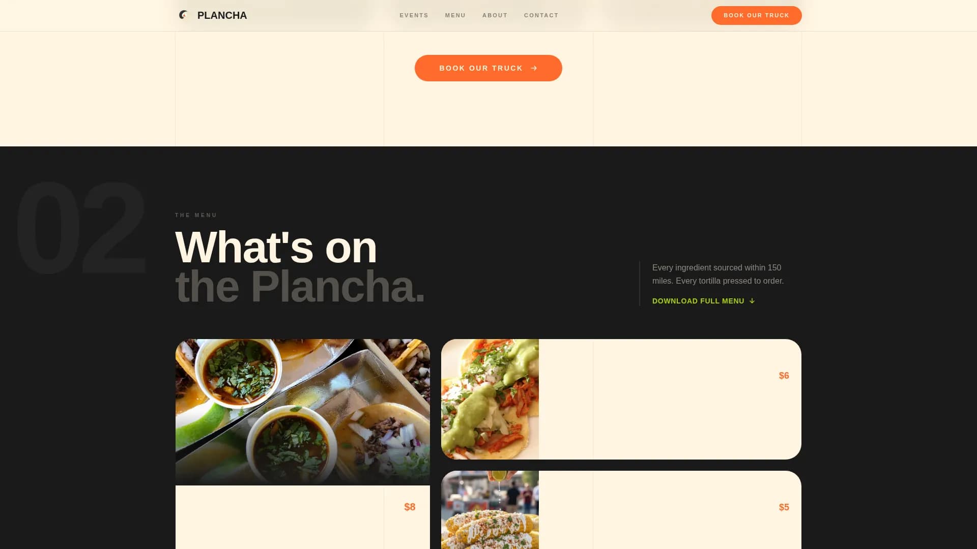 Plancha — Sizzling Nicaraguan Food Truck Landing Page Template