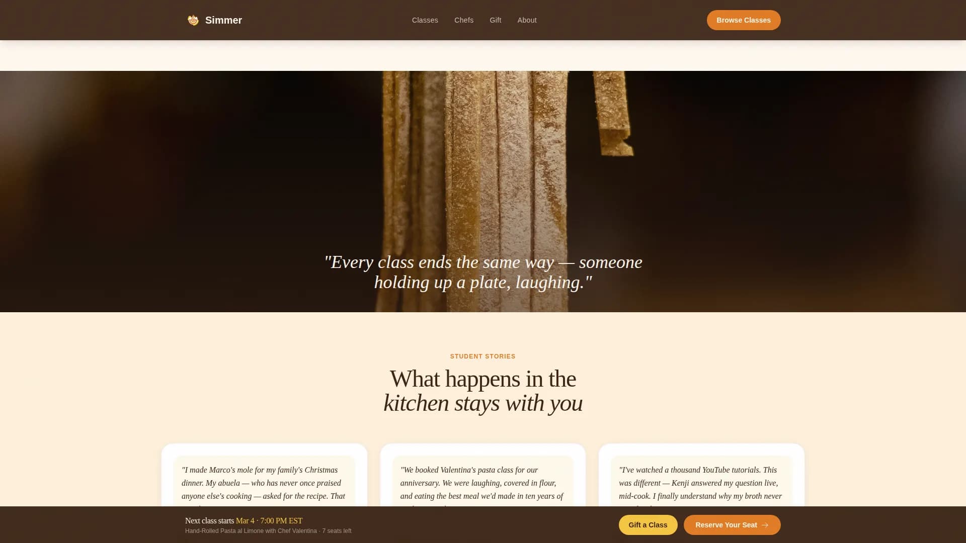 Simmer — Interactive Culinary Workshop Landing Page Template