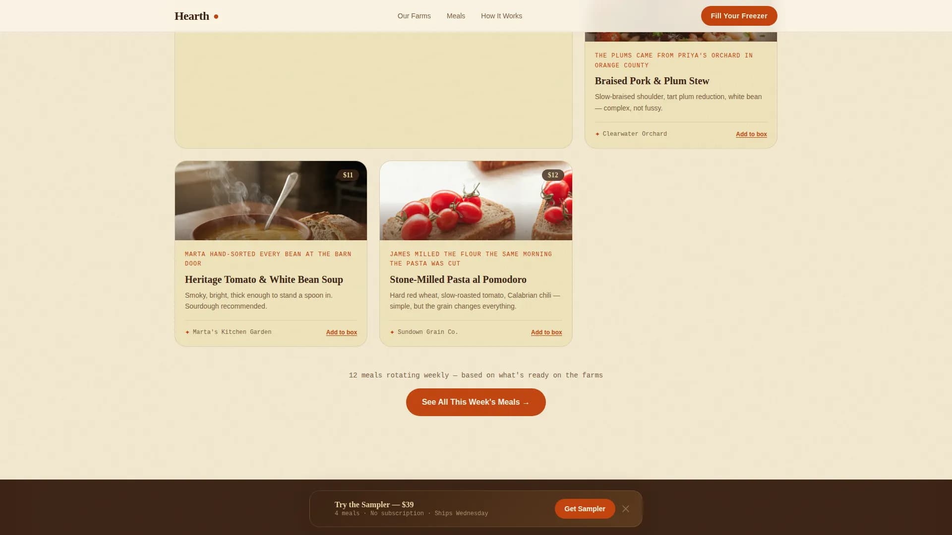 Hearth — Wholesome Prepared Meals Landing Page Template