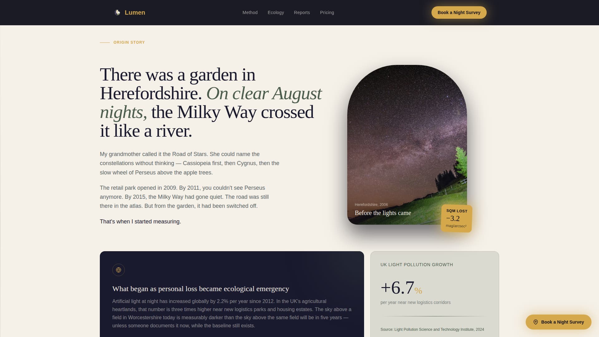 Lumen - Immersive Light Pollution Assessor Landing Page Template