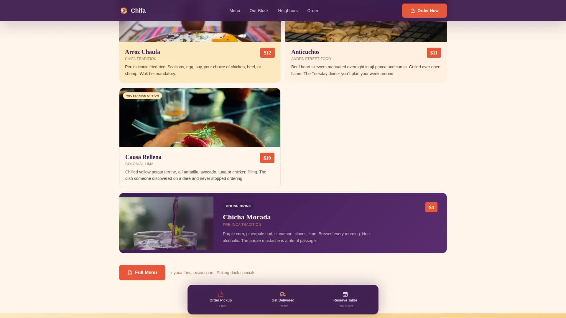 Fusion — Artisanal Peruvian Bistro Landing Page Template