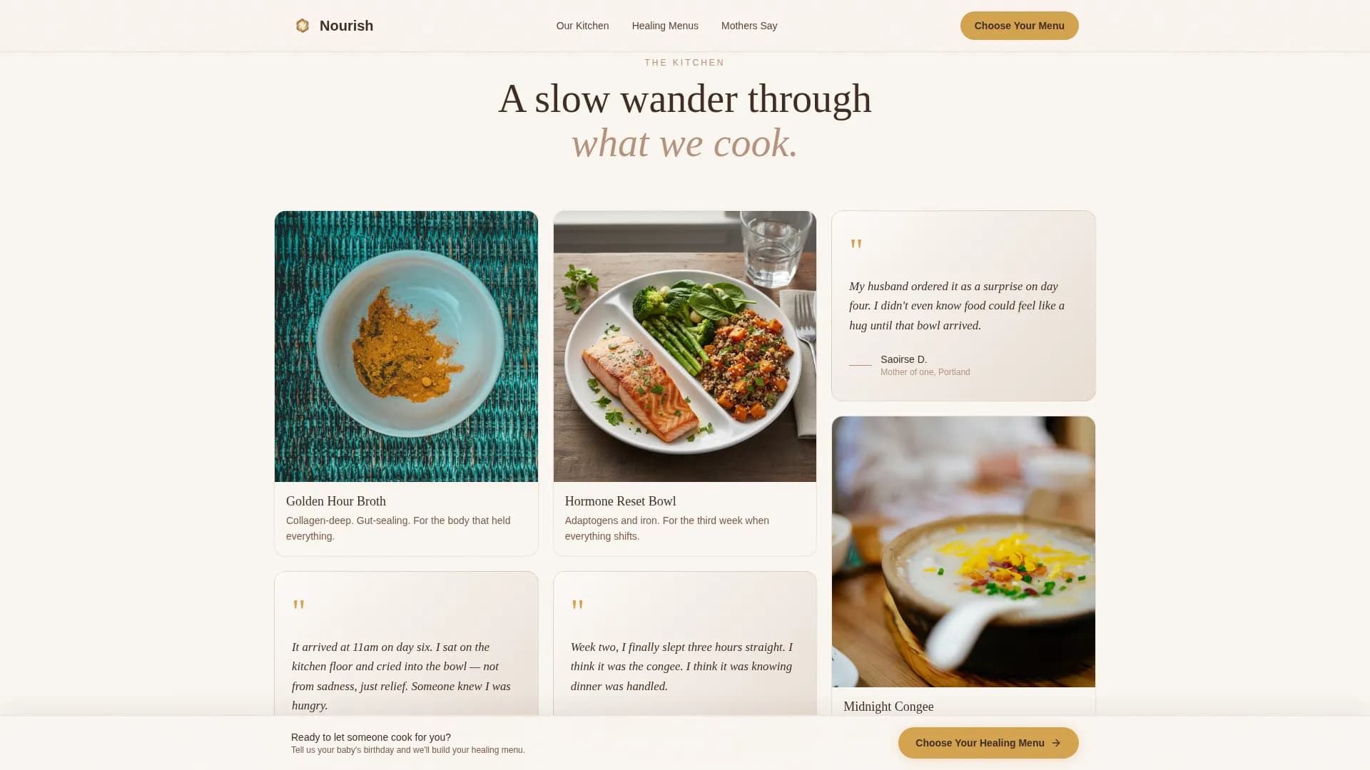 Nourish — Premium Postpartum Meals Landing Page Template
