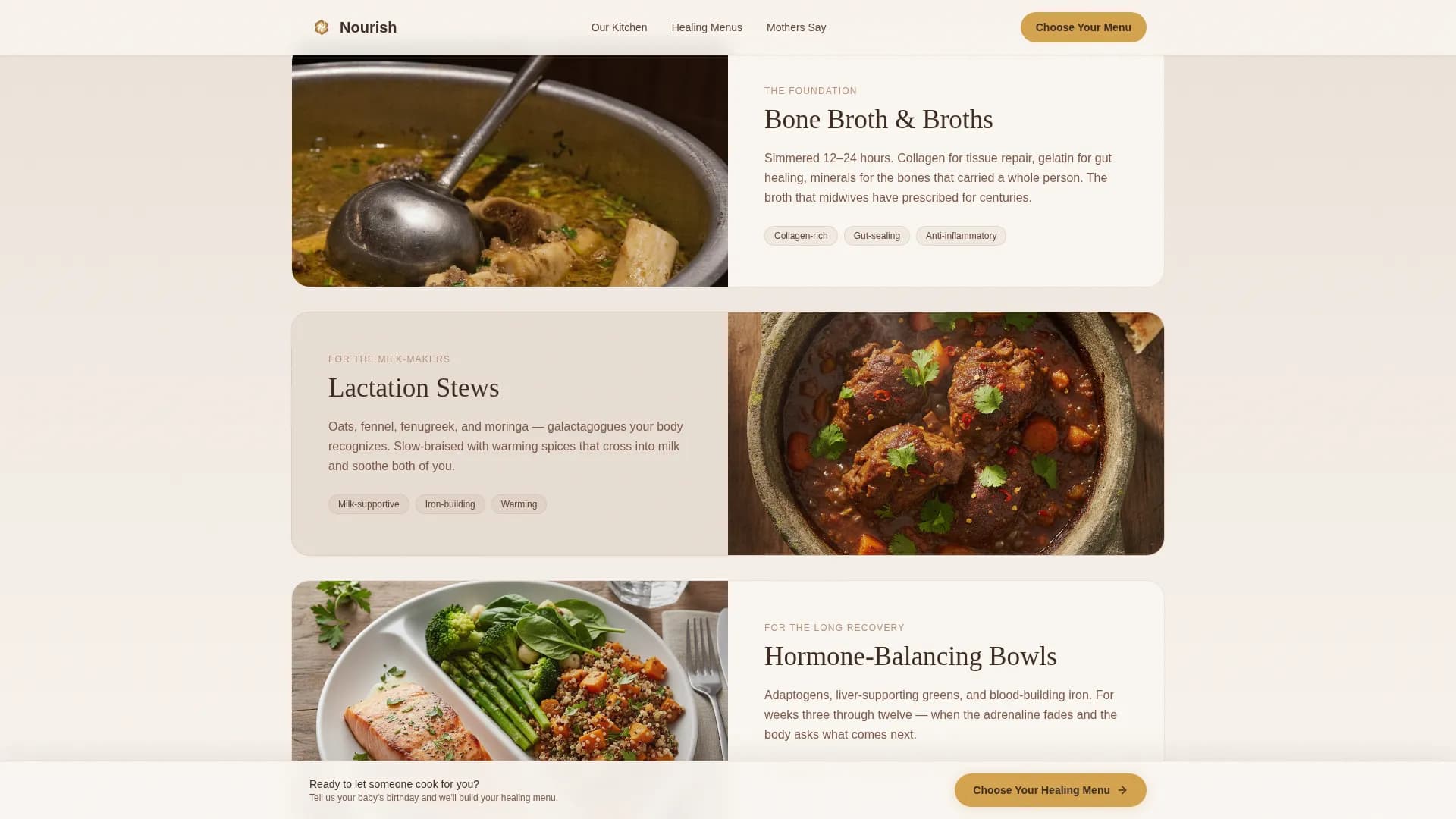 Nourish — Premium Postpartum Meals Landing Page Template