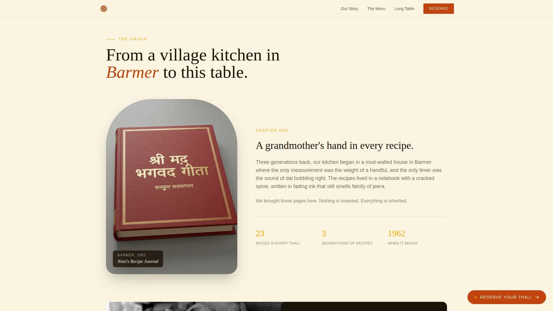 Thali — Vibrant Rajasthani Reservation Landing Page Template