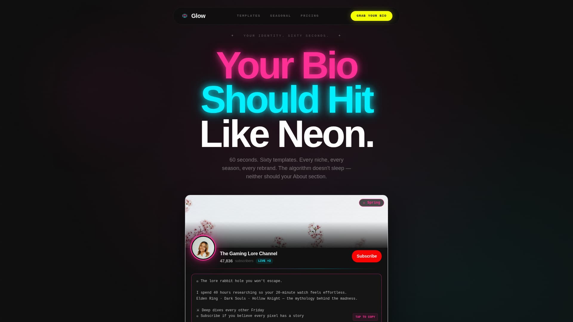 Radiance — Electric Video Content Landing Page Template