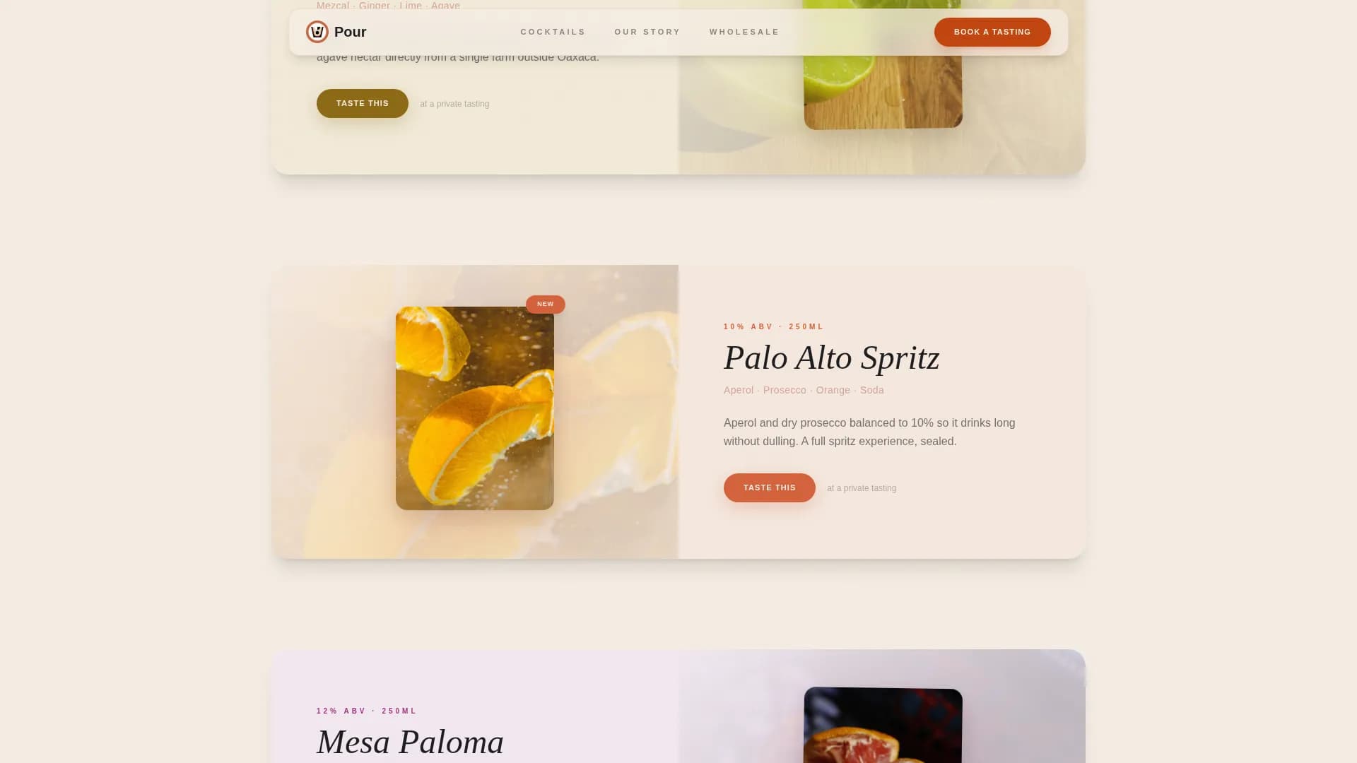 Pour — Premium Cocktail Workshop Landing Page Template