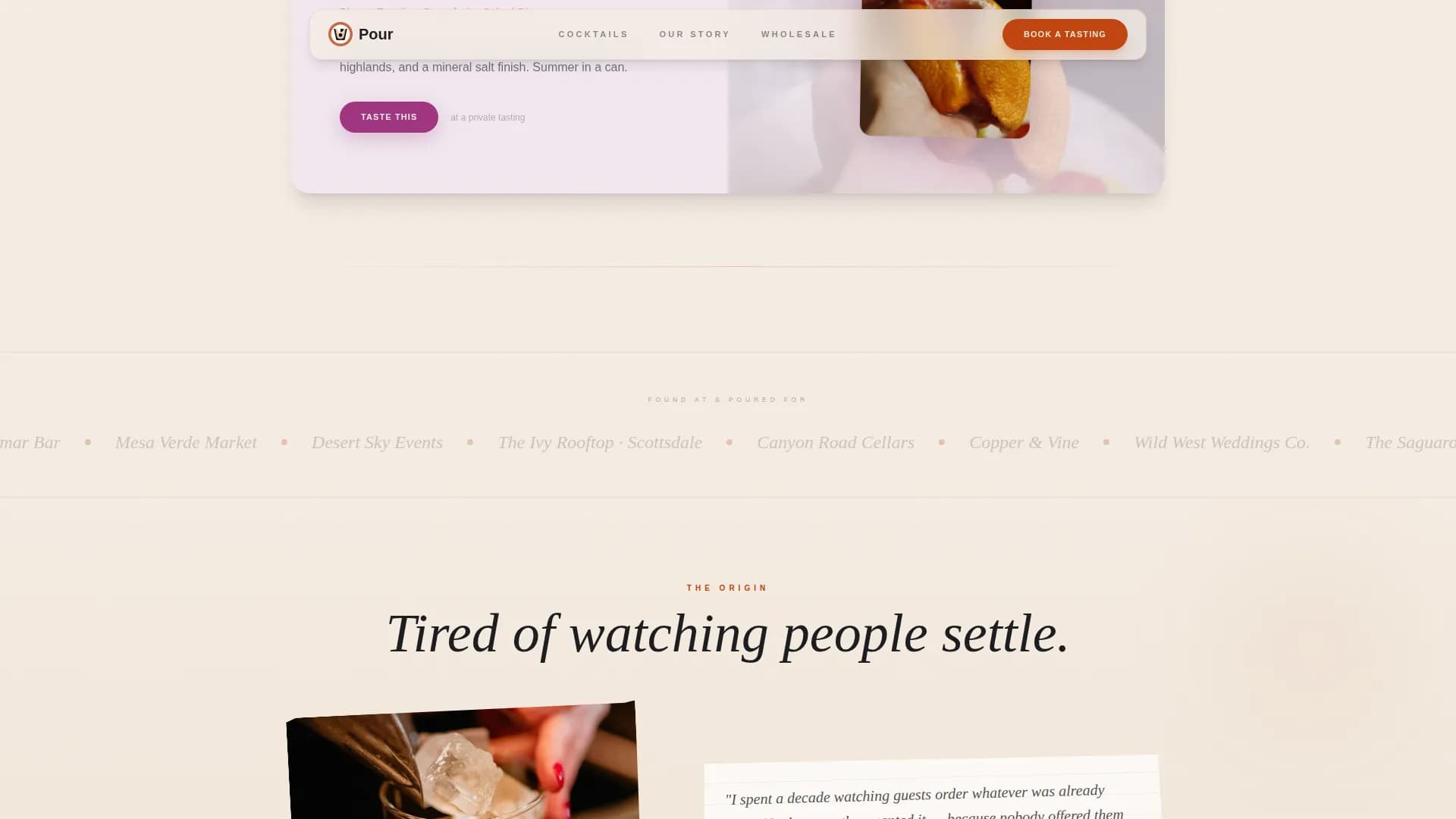 Pour — Premium Cocktail Workshop Landing Page Template