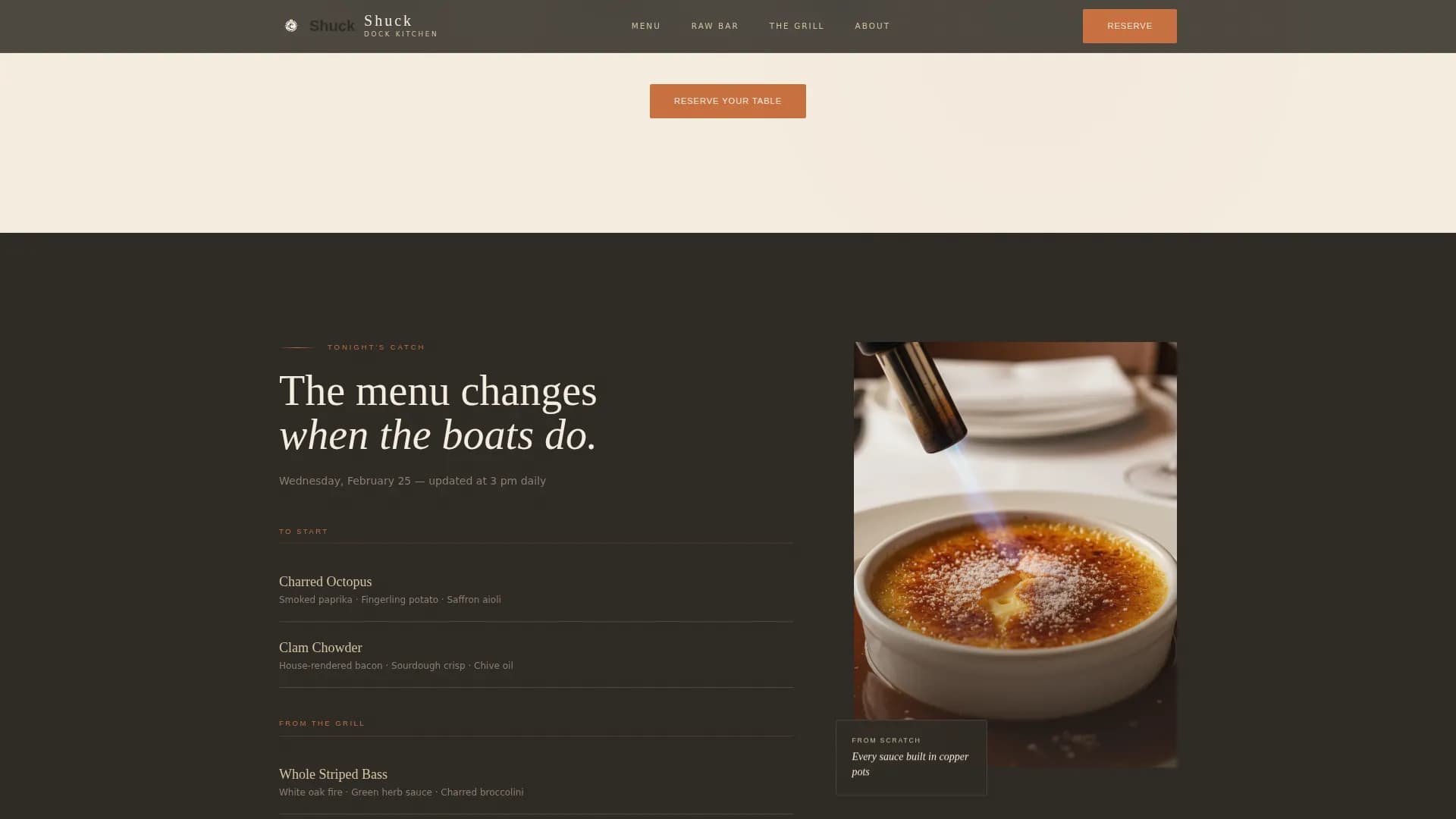 Flame — Premium Coastal Seafood Landing Page Template