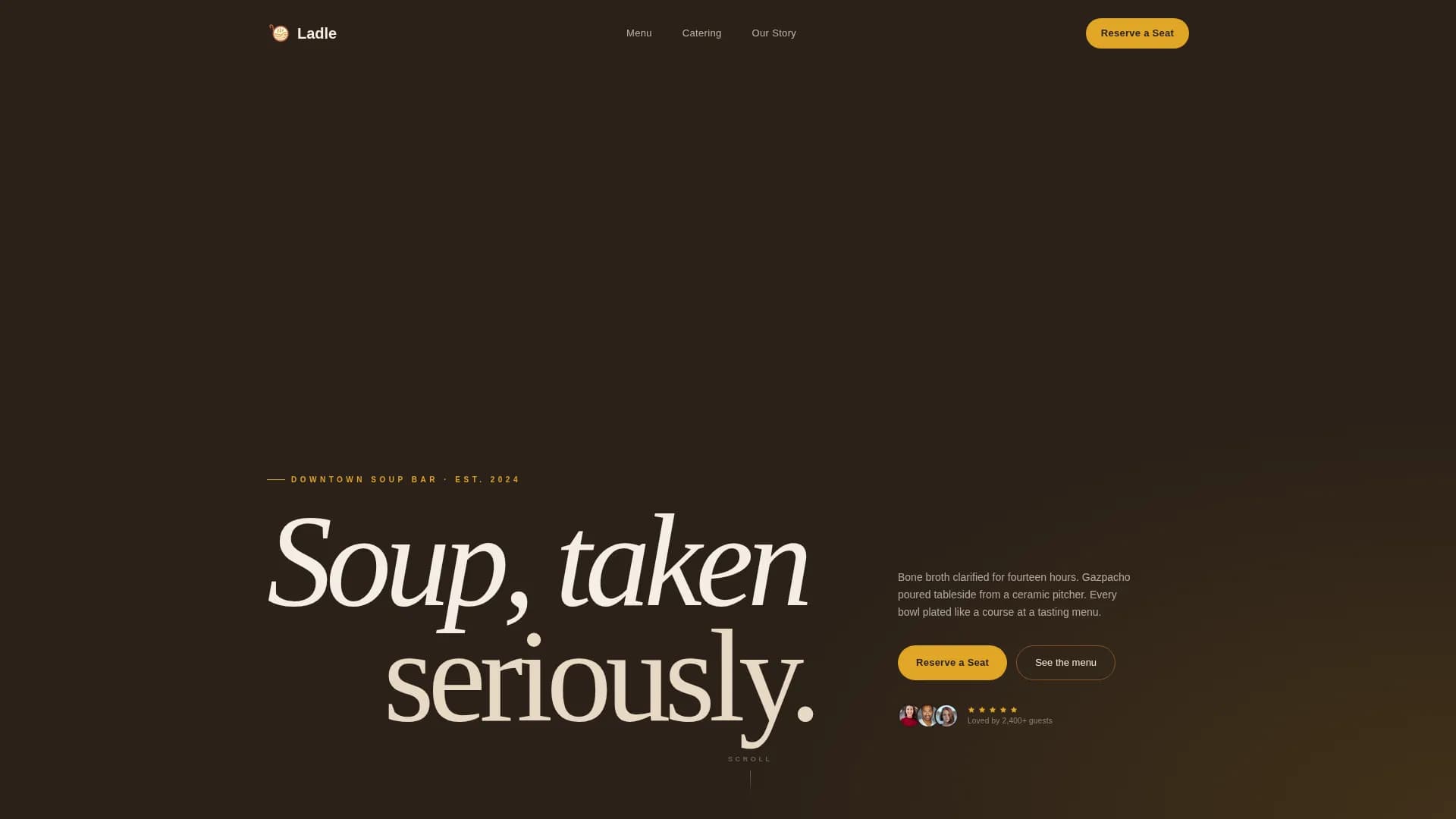 Ladle — Gourmet Soup Restaurant Landing Page Template
