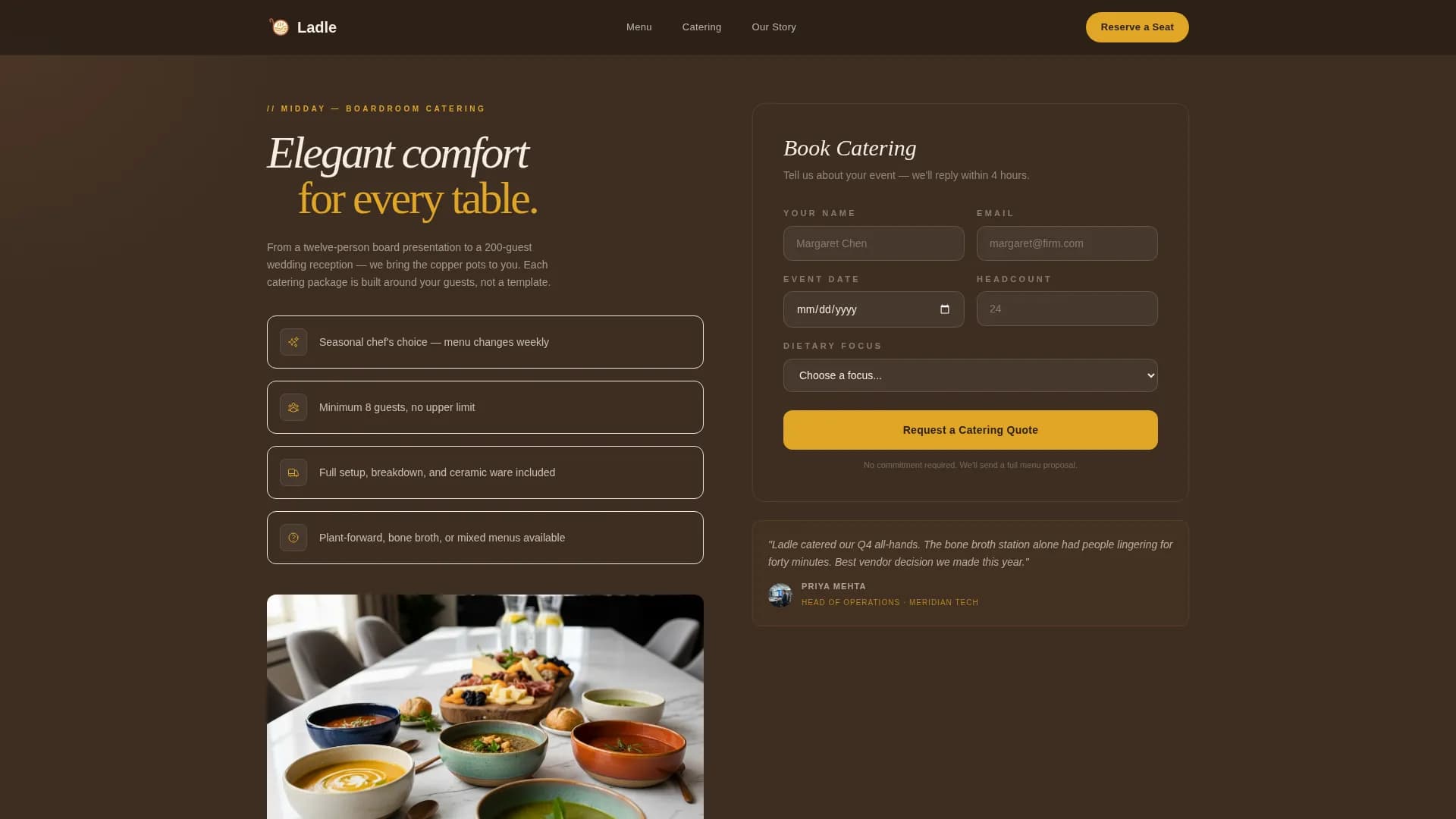 Ladle — Gourmet Soup Restaurant Landing Page Template