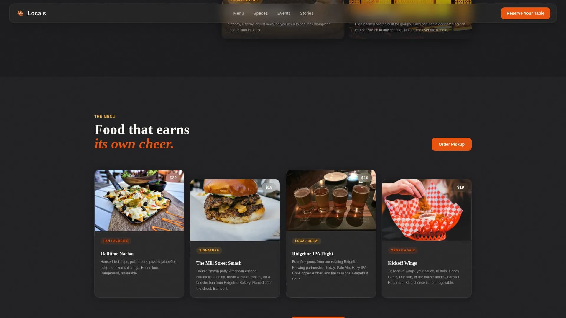 Locals - Neighborhood Sports Bar Landing Page Template