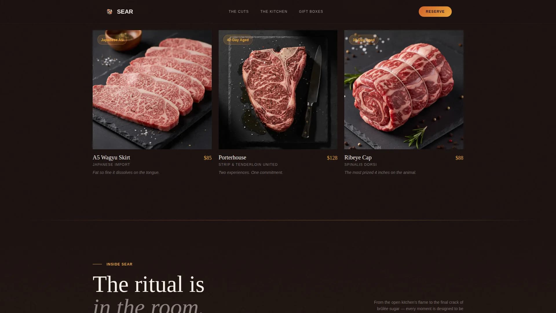 Sear — Luxury Steakhouse Landing Page Template