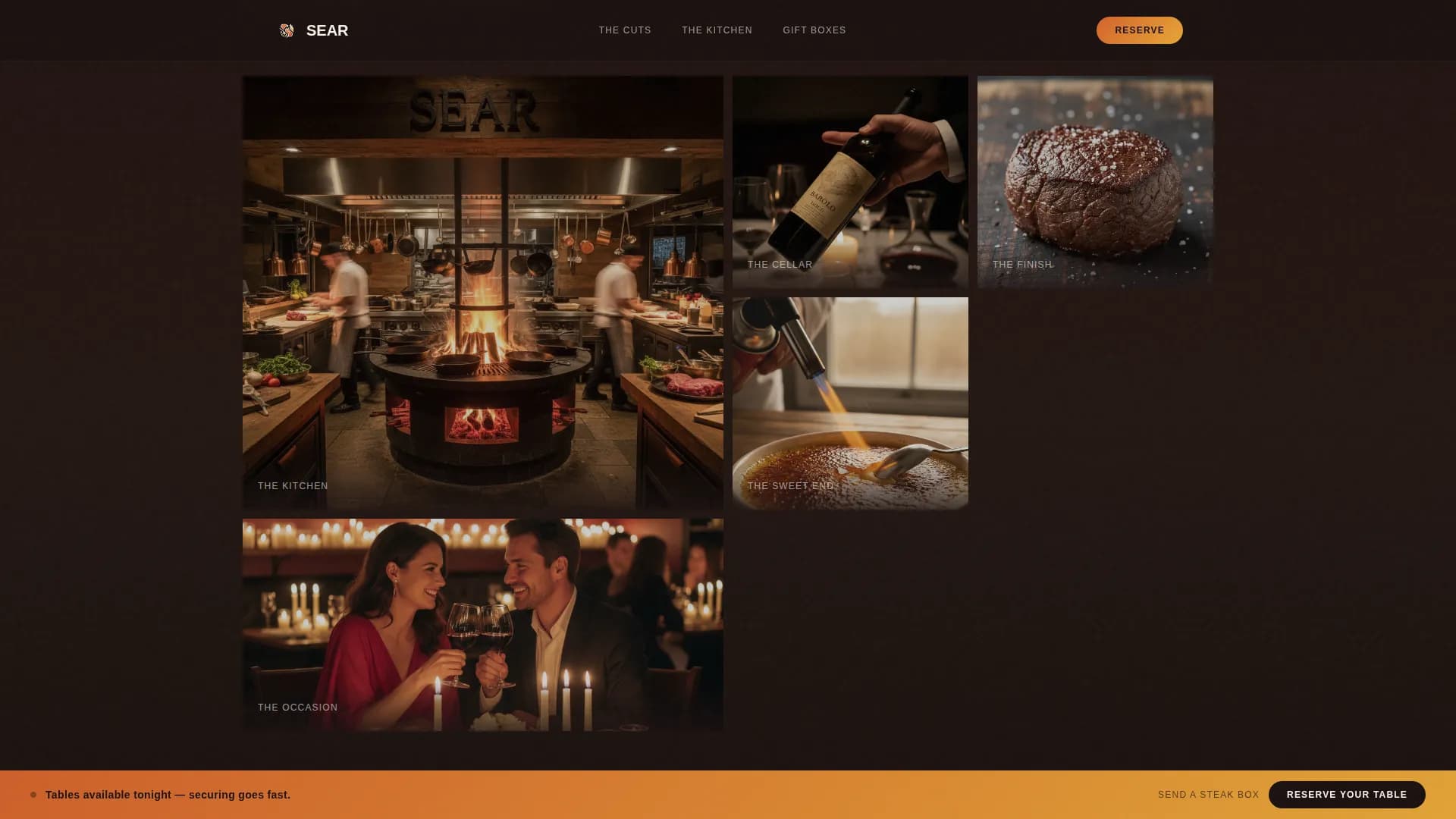 Sear — Luxury Steakhouse Landing Page Template